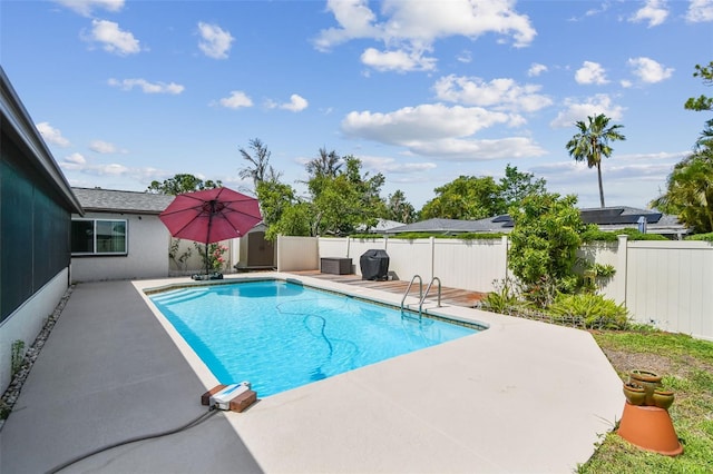 view of pool with a patio and a fenced backyard