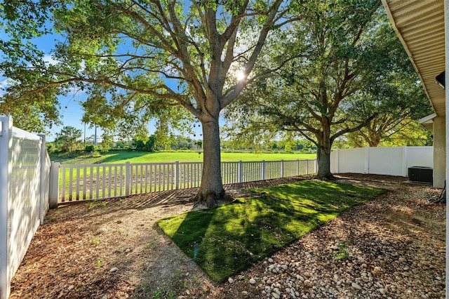 view of yard featuring central air condition unit