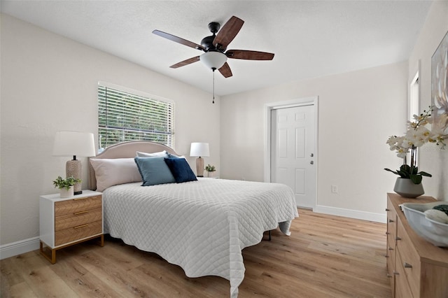 4549 Ontario Dr, New Port Richey, FL 34652 - bedroom with baseboards, light wood finished floors, and ceiling fan
