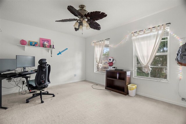2832 Brinley Dr, New Port Richey, FL 34655 - office with carpet floors, ceiling fan, and baseboards
