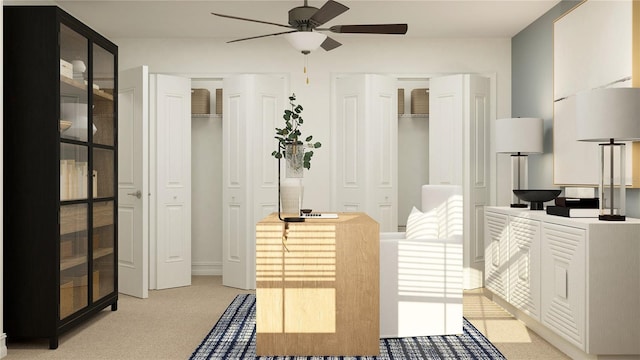 4511 S Manhattan Ave Unit 13, Tampa, FL 33611 - bedroom with two closets, light colored carpet, and ceiling fan