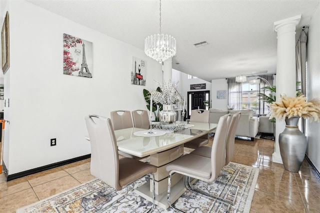 4422 Evergreen Forest Loop, Kissimmee, FL 34758 - dining space with a chandelier, decorative columns, and baseboards