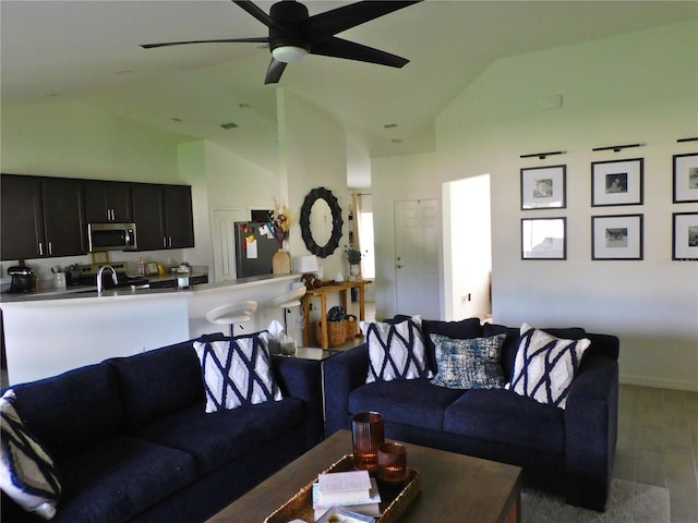 206 Samantha Ave, Auburndale, FL 33823 - living area with ceiling fan, high vaulted ceiling, and wood finished floors