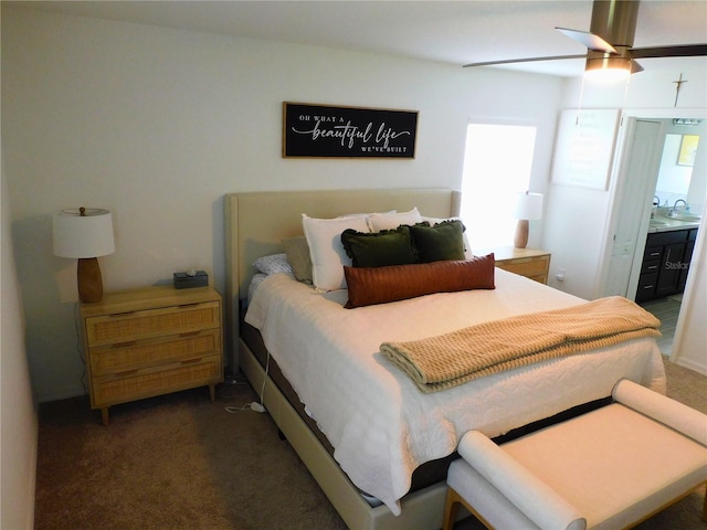 206 Samantha Ave, Auburndale, FL 33823 - bedroom featuring dark colored carpet, ensuite bath, and a ceiling fan