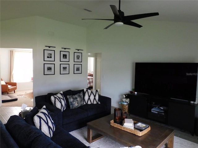 206 Samantha Ave, Auburndale, FL 33823 - living room with ceiling fan and high vaulted ceiling