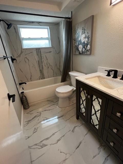 12415 Stagecoach Ln, Hudson, FL 34667 - full bathroom featuring shower / tub combo with curtain, vanity, toilet, and marble finish floors
