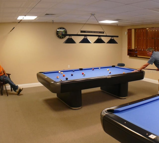 2380 Shelly Dr Unit B, Palm Harbor, FL 34684 - rec room featuring billiards, carpet, baseboards, and a drop ceiling