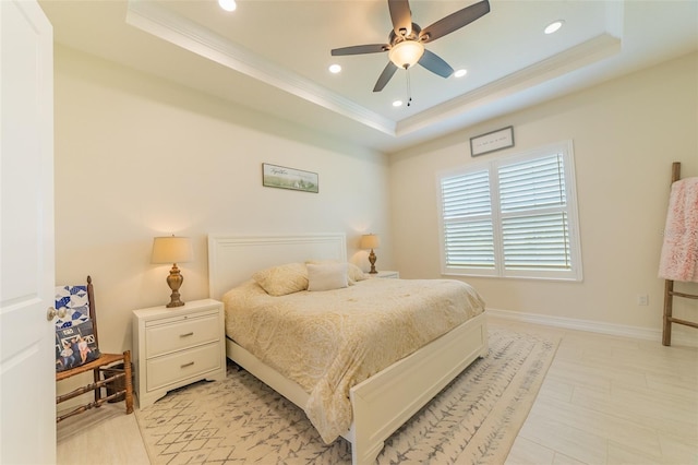 2484 SW 33rd Cir, Okeechobee, FL 34974 - bedroom featuring a raised ceiling, crown molding, recessed lighting, and a ceiling fan