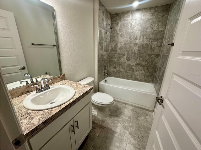 1253 Dosseywood Ln, Lakeland, FL 33811 - bathroom featuring toilet, a textured wall, vanity, and shower / bath combination