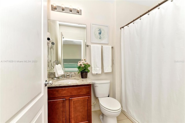 5247 Wildwood Way, Davenport, FL 33837 - bathroom with toilet, vanity, tile patterned flooring, and a shower with shower curtain