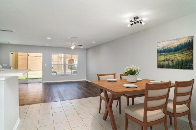6954 Hawthorne Trace Ln, Riverview, FL 33578 - dining area featuring light tile patterned floors, a ceiling fan, recessed lighting, and baseboards