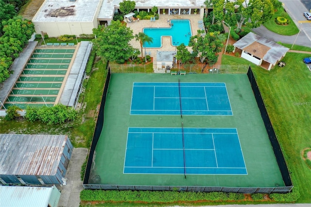 drone / aerial view of a pool area