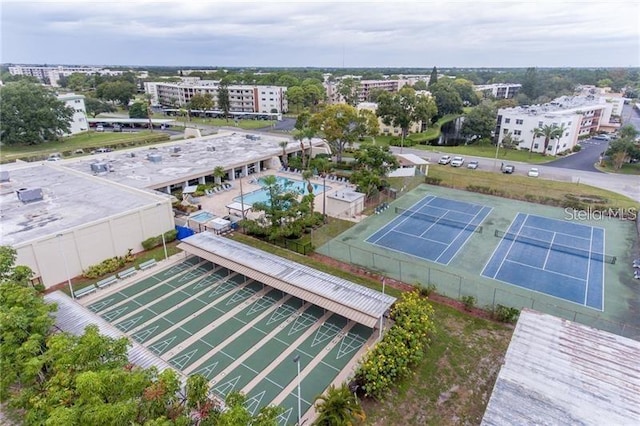 aerial view of a pool area