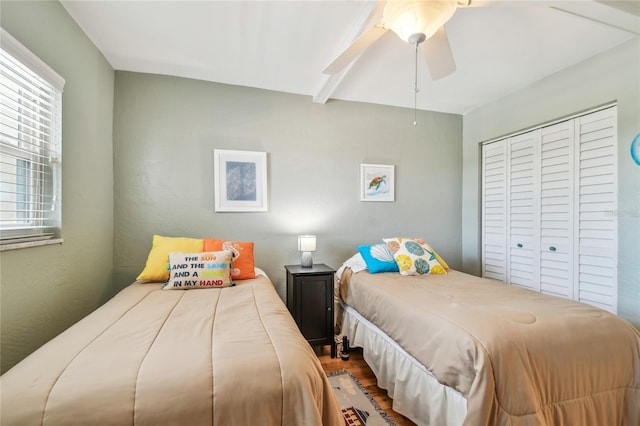 200 1st Ave Unit 309, St Pete Beach, FL 33706 - bedroom featuring wood finished floors, a closet, and ceiling fan