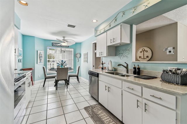 3520 51st Ave W, Bradenton, FL 34210 - kitchen featuring a sink, stainless steel appliances, a ceiling fan, white cabinetry, and recessed lighting