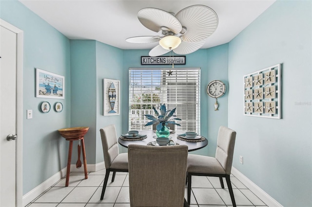 3520 51st Ave W, Bradenton, FL 34210 - dining space with ceiling fan, baseboards, and light tile patterned floors