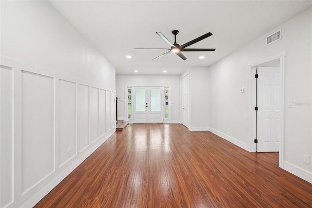 226 Willowick Ave, Temple Terrace, FL 33617 - empty room with a ceiling fan, dark wood-style floors, french doors, recessed lighting, and baseboards