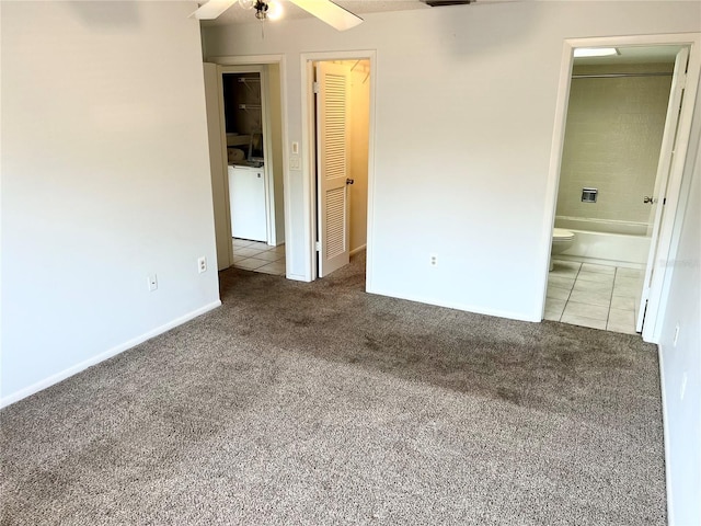 647 Fairmont Ave Unit C, Safety Harbor, FL 34695 - carpeted empty room featuring a ceiling fan, tile patterned flooring, and baseboards