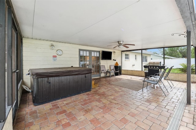 2013 Capri Rd, Valrico, FL 33594 - sunroom / solarium with a hot tub, ceiling fan, and french doors