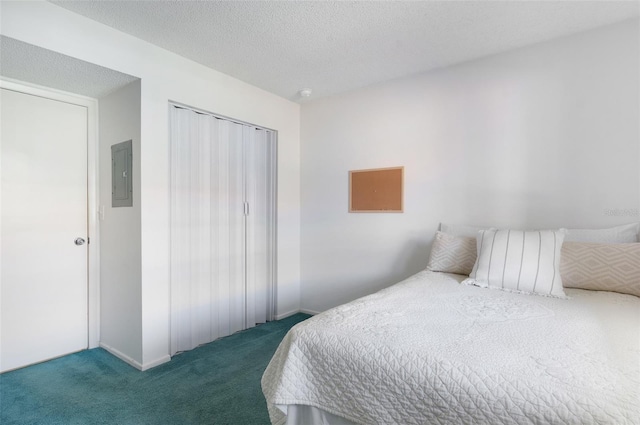 801 83rd Ave N Unit 209, Saint Petersburg, FL 33702 - carpeted bedroom with electric panel, a closet, baseboards, and a textured ceiling