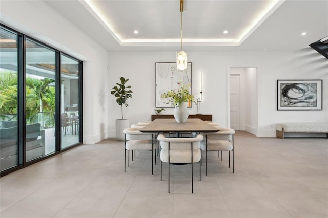 2902 S Beach Dr, Tampa, FL 33629 - dining room with a tray ceiling, light tile patterned floors, baseboards, and recessed lighting
