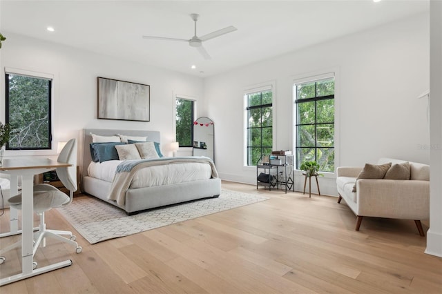 2902 S Beach Dr, Tampa, FL 33629 - bedroom featuring light wood finished floors, recessed lighting, and a ceiling fan