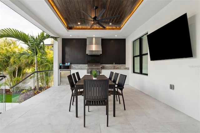 2902 S Beach Dr, Tampa, FL 33629 - view of patio with grilling area, a ceiling fan, outdoor dining space, exterior kitchen, and a sink