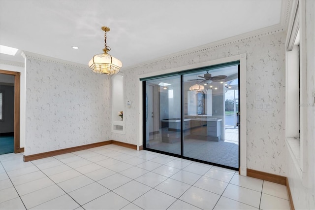 8827 Scout Lake Ct, New Port Richey, FL 34654 - spare room featuring ornamental molding, baseboards, and wallpapered walls