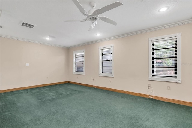 8827 Scout Lake Ct, New Port Richey, FL 34654 - carpeted spare room with crown molding, baseboards, healthy amount of natural light, recessed lighting, and ceiling fan