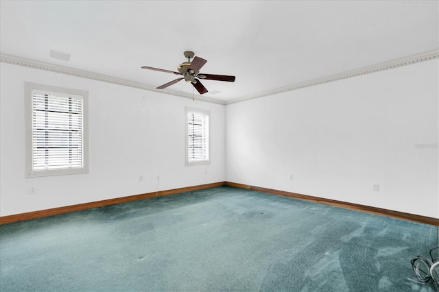 8827 Scout Lake Ct, New Port Richey, FL 34654 - spare room with carpet floors, baseboards, ornamental molding, and ceiling fan