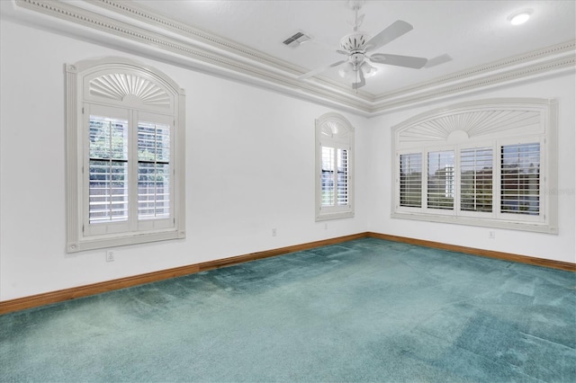 8827 Scout Lake Ct, New Port Richey, FL 34654 - carpeted empty room with ceiling fan, baseboards, and crown molding