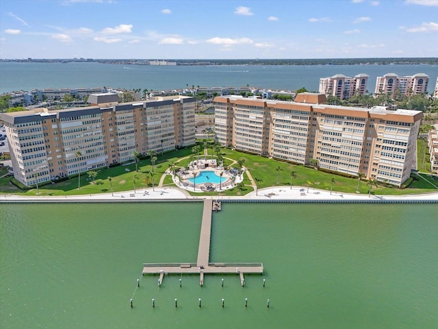 5130 Brittany Dr S Unit 604, Saint Petersburg, FL 33715 - bird's eye view of a nearby body of water, a pool, and apartment complex