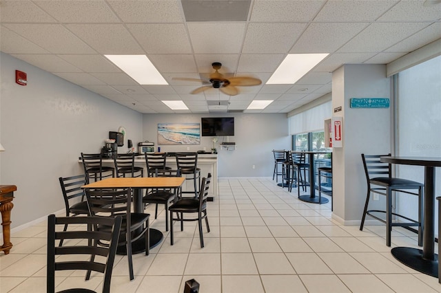 7050 Sunset Dr S Unit 1401, South Pasadena, FL 33707 - dining room with ceiling fan, a community bar, a drop ceiling, and baseboards