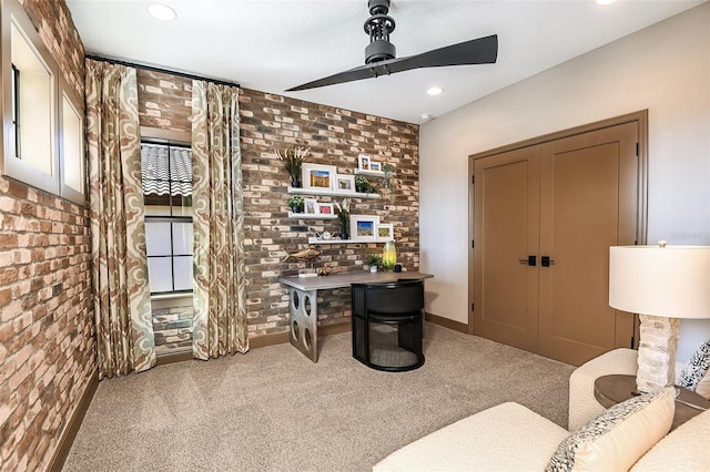 13726 Heartwood Way, Parrish, FL 34219 - office space featuring a ceiling fan, brick wall, carpet, and recessed lighting