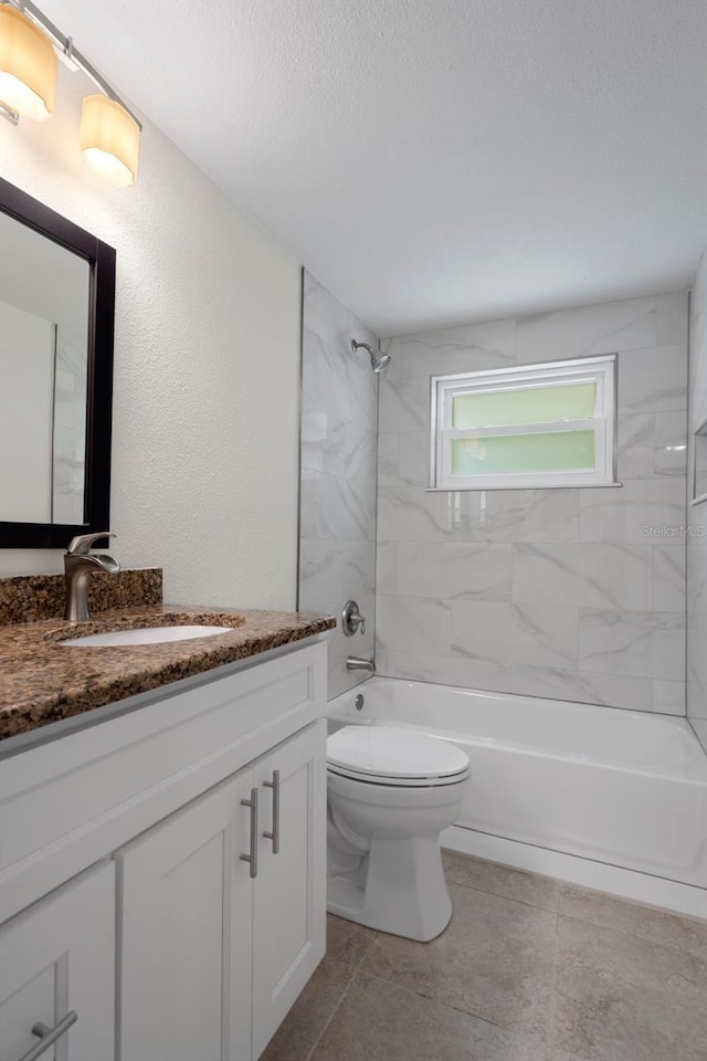 4315 Flexer Dr, Hernando Beach, FL 34607 - bathroom featuring toilet, bathing tub / shower combination, vanity, and a textured ceiling