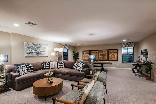 13722 Heartwood Way, Parrish, FL 34219 - living room featuring carpet floors, recessed lighting, and baseboards