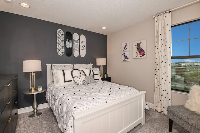 13722 Heartwood Way, Parrish, FL 34219 - bedroom with carpet floors, baseboards, recessed lighting, and a textured ceiling