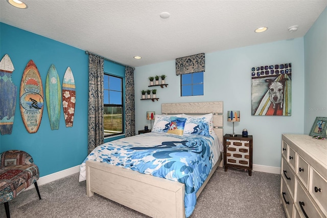 13722 Heartwood Way, Parrish, FL 34219 - bedroom featuring carpet floors, baseboards, recessed lighting, and a textured ceiling