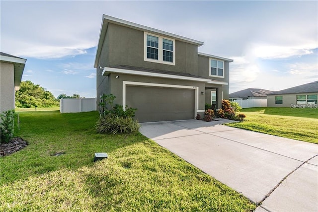 traditional-style house with stucco siding, concrete driveway, and a garage