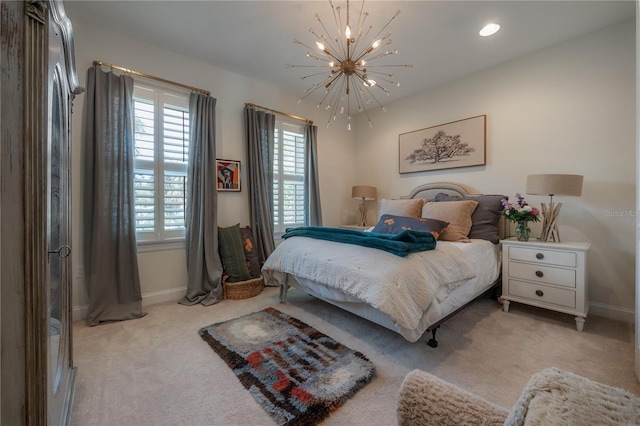 8927 Key W Island Way, Riverview, FL 33578 - bedroom featuring light carpet, a chandelier, baseboards, and recessed lighting
