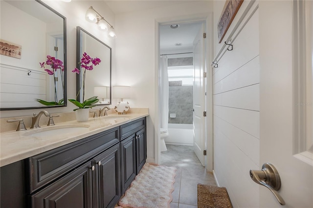 8927 Key W Island Way, Riverview, FL 33578 - bathroom featuring tile patterned flooring, double vanity, toilet, and shower / bath combo with shower curtain