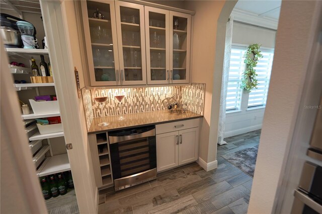13103 Monach Isles Dr, Riverview, FL 33579 - indoor dry bar with wine cooler, arched walkways, and wood finished floors