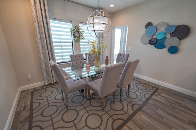 13103 Monach Isles Dr, Riverview, FL 33579 - dining space featuring a chandelier, baseboards, wood finished floors, and recessed lighting