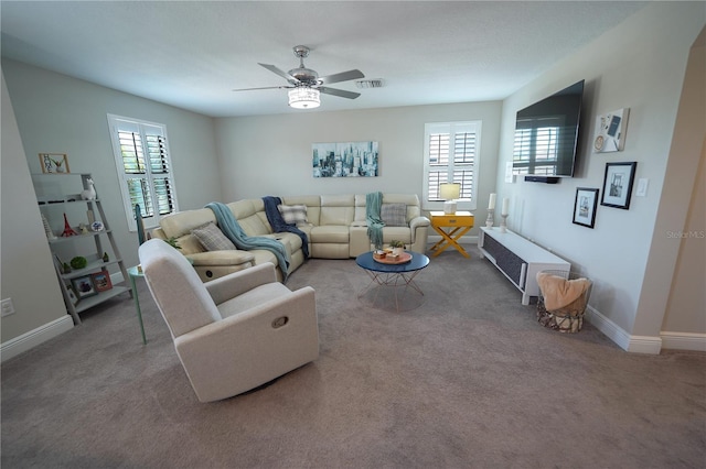 13103 Monach Isles Dr, Riverview, FL 33579 - carpeted living area featuring a ceiling fan and baseboards