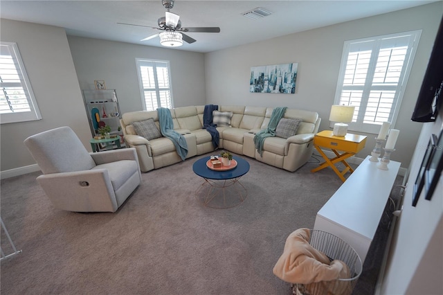 13103 Monach Isles Dr, Riverview, FL 33579 - living area with a ceiling fan, carpet, and baseboards