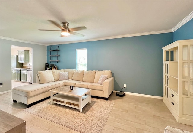 7360 Ulmerton Rd Unit 16A, Largo, FL 33771 - living area featuring ceiling fan, crown molding, and baseboards