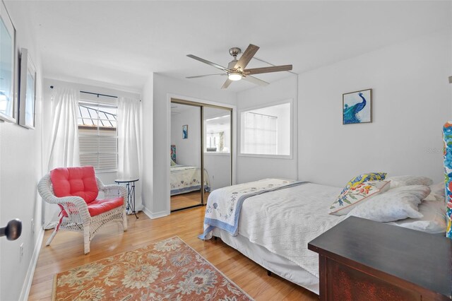 2665 Sequoia Ter Unit 306, Palm Harbor, FL 34683 - bedroom featuring a closet, light wood-type flooring, and a ceiling fan