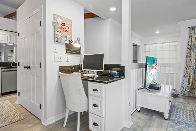 2665 Sequoia Ter Unit 306, Palm Harbor, FL 34683 - office space with light wood-type flooring, crown molding, plenty of natural light, baseboards, and recessed lighting