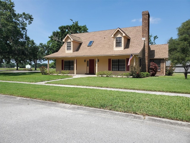 2615 Southern Oaks Pl, Plant City, FL 33566 - cape cod home featuring a front lawn, a chimney, and a shingled roof
