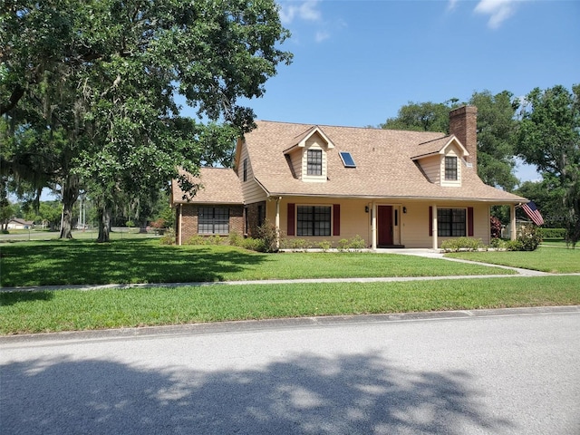 2615 Southern Oaks Pl, Plant City, FL 33566 - cape cod home with a front lawn, a chimney, and roof with shingles